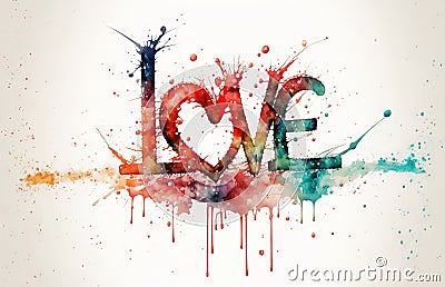 Abstract watercolor image of the word Love, generative ai Stock Photo