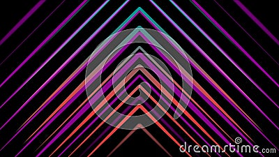 Colorful abstraction of neon triangles chaotically appearing on the black background. Animation. Neon multi-colored Stock Photo