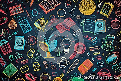 Colorful Academic Symbols Transform Back-To-School Background Into A Vibrant Burst Of Knowledge Stock Photo