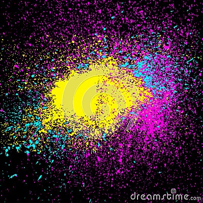 Colorful acrylic explosion paint splatter. Small drops, spots of Vector Illustration