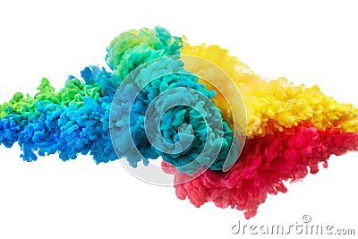 Colorful acrylic ink in water isolated on white. Abstract background. Color explosion Stock Photo