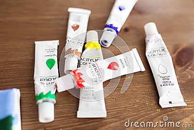 Colorful acrylic paints Stock Photo