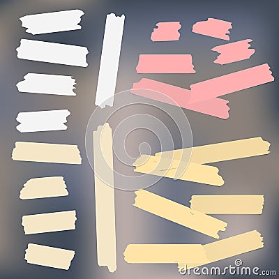 Colorful adhesive, sticky, masking, duct tape strips for text on gray background. Vector illustration. Vector Illustration