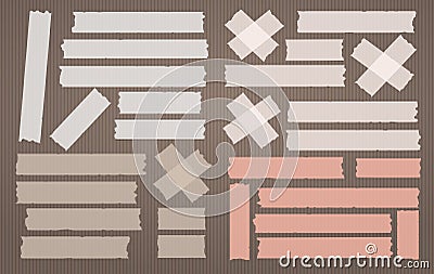 Colorful adhesive, sticky, masking, duct tape strips for text on light brown background. Vector illustration. Vector Illustration