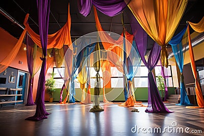 colorful aerial silks in a creative arrangement Stock Photo