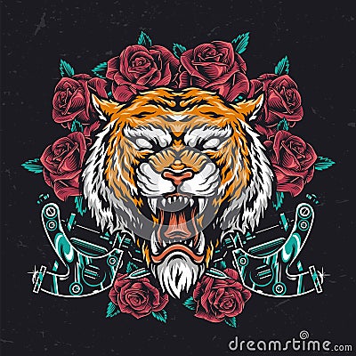 Colorful aggressive tiger head Vector Illustration