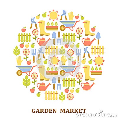 Colorful agriculture, farm and garden market pattern Vector Illustration