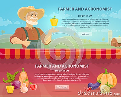 Colorful Agriculture Horizontal Banners Vector Illustration