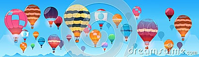 Colorful Air Balloons Flying In Day Sky Banner Vector Illustration