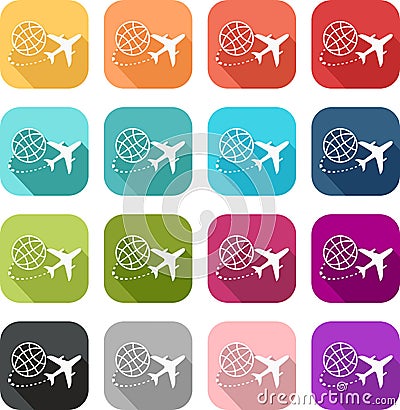 Colorful airplane and travel icon Vector Illustration