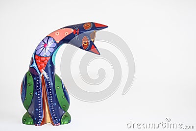 Colorful alebrije. Mexican hand painted wooden handicraft in the shape of a cat. Stock Photo