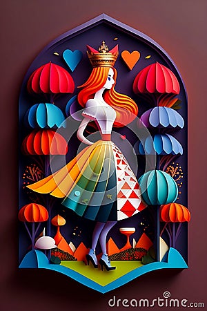 Alice in the Wonderland papercut colorful art Stock Photo