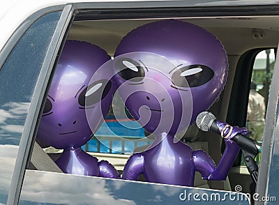 Aliens, broadcasting from the car Stock Photo