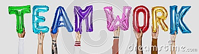 Colorful alphabet helium balloons forming the text teamwork Stock Photo