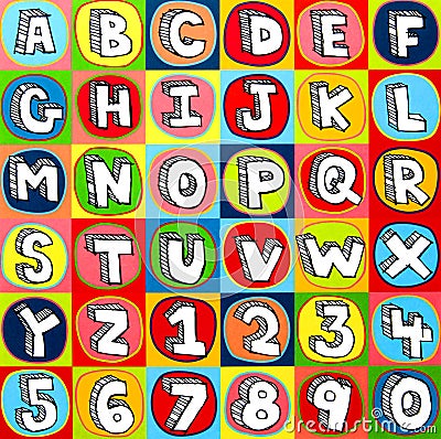 Colorful Alphabet Letters and Numbers Stock Photo