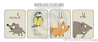 Colorful alphabet letters S, T, U, V. Phonics flashcard. Vector Illustration