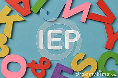 Colorful alphabet letters with text IEP stands for INDIVIDUALIZED EDUCATION PROGRAM Stock Photo