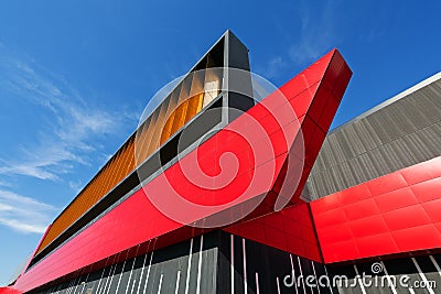 Colorful aluminum facade on large shopping mall Stock Photo