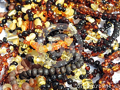 Colorful amber necklace for sale, Lithuania Stock Photo