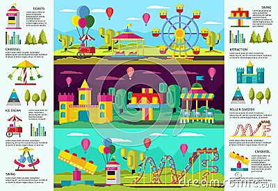 Colorful Amusement Park infographic Banners Vector Illustration