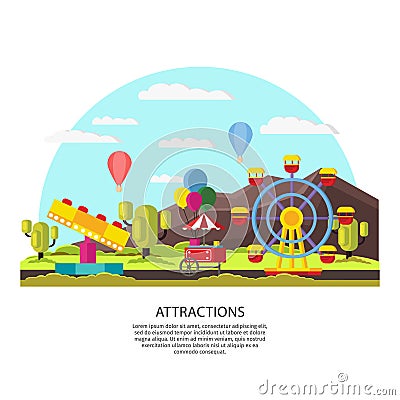 Colorful Amusement Park Template Vector Illustration