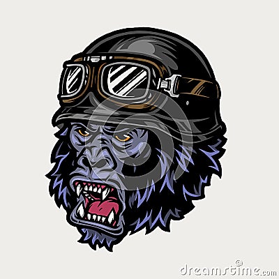 Colorful angry biker gorilla head Vector Illustration