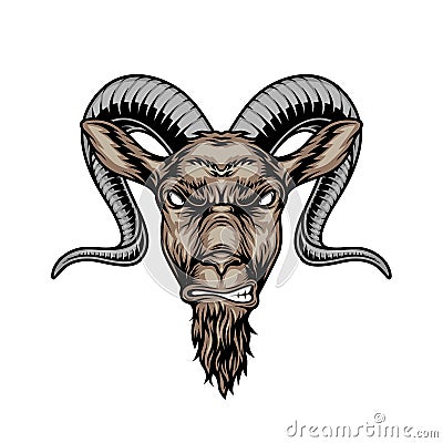 Colorful angry horned goat head Vector Illustration