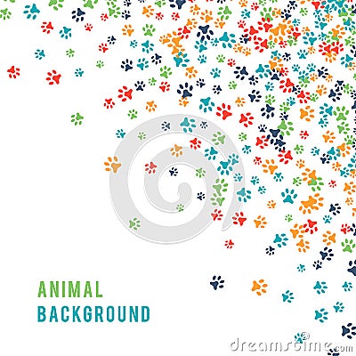 Colorful animal footprint ornament border isolated on white background Vector Illustration