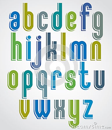 Colorful animated font, rounded lowercase letters with white out Vector Illustration