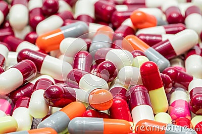 Colorful of antibiotic capsules pills , drug resistance Stock Photo