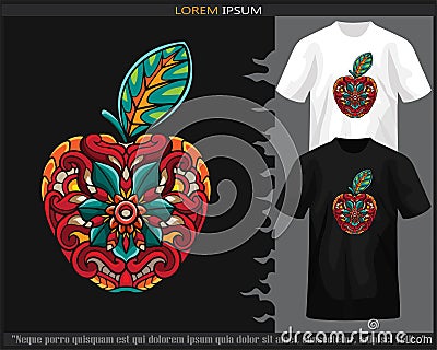 Colorful apple fruit mandala arts isolated on black and white t shirt Vector Illustration