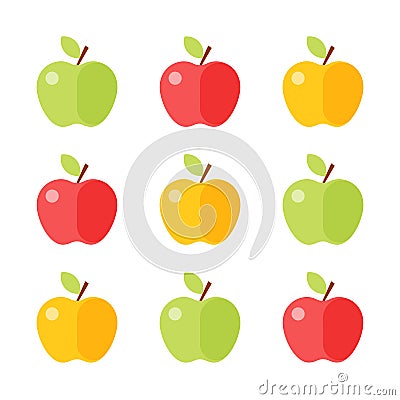 Colorful apple icon set isolated on white background. Vector Vector Illustration