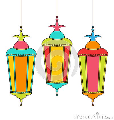 Colorful Arabic Lamps for Ramadan Kareem Vector Illustration