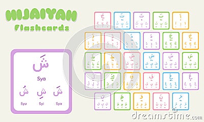 Colorful Arabic Letters or Hijaiyah Letters Flashcards Vector Set Vector Illustration