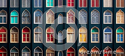 Colorful arabic tiles through mosque window ramadan kareem greeting card or invitation Stock Photo