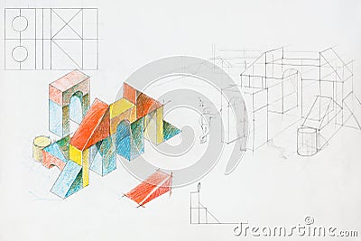 Colorful architectural sketch Stock Photo