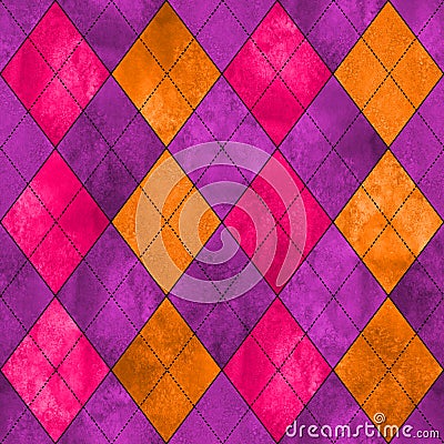 Colorful argyle seamless plaid pattern. Watercolor hand drawn texture background Stock Photo