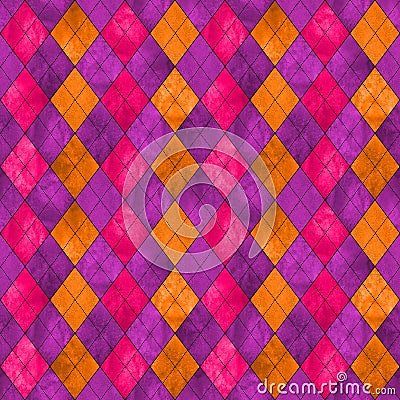 Colorful argyle seamless plaid pattern. Watercolor hand drawn texture background Stock Photo