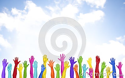 Colorful Arms Raised Volunteer Copy Space Happiness Concept Stock Photo