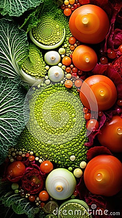 A colorful arrangement of vegetables and fruits, AI Stock Photo