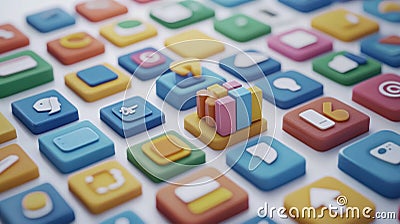 A colorful array of app icons symbolizing digital world data technology Stock Photo