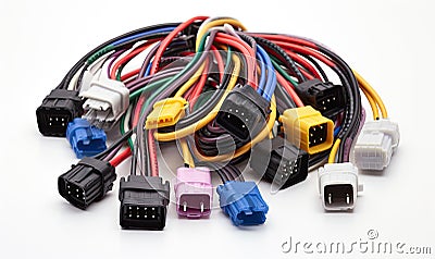 A Colorful Array of Wires on a Clean, Neutral Background Stock Photo