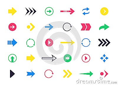 Colorful arrow icons. Interface navigation previous and next pictograms, web and application up down left right Vector Illustration