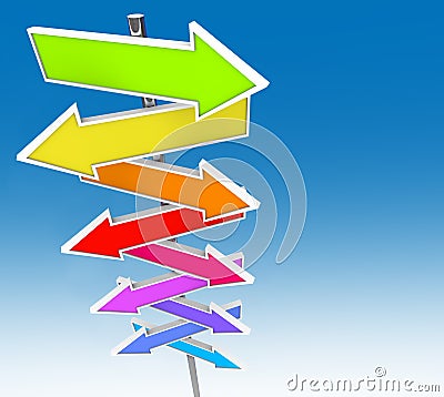 Colorful Arrow SIgns and Blue Sky Stock Photo