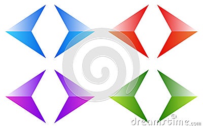 Colorful arrows, arrowheads. Shiny, glossy arrow symbols, button Vector Illustration