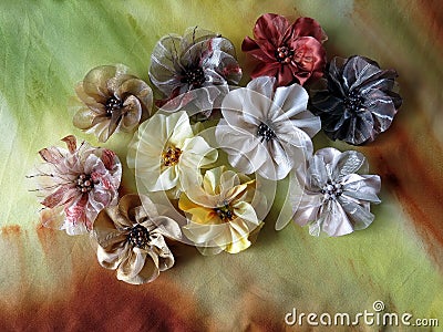 Colorful artificial fabric flowers Stock Photo