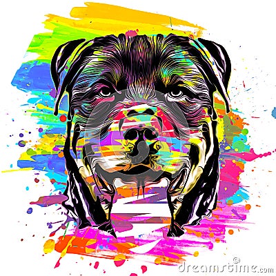 Colorful artistic dog muzzle isolated on white background funy art Stock Photo