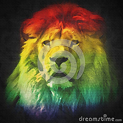 Colorful, artistic portrait of a lion on black Stock Photo