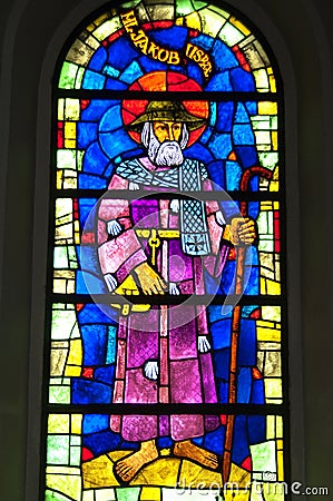 Colorful artwork of Saint James, stained-glass window Stock Photo