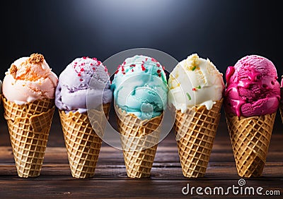 Colorful Assortment Of Ice Cream Cones Stock Photo